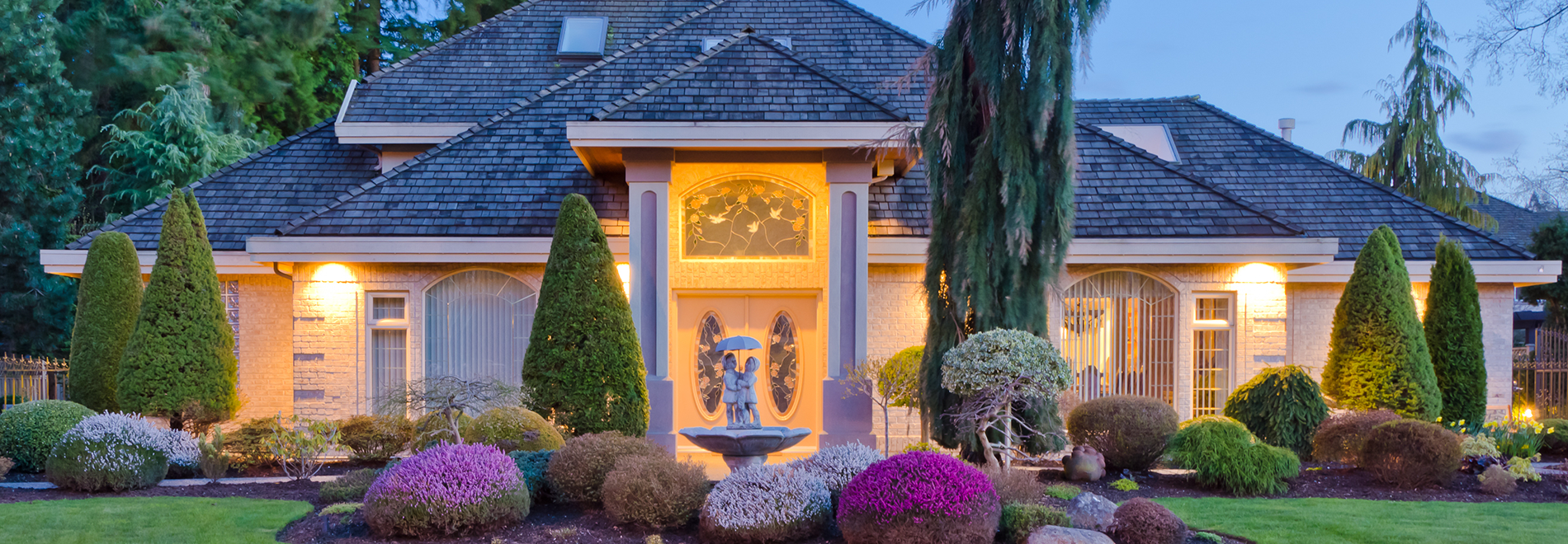 Elegant estate home at twilight